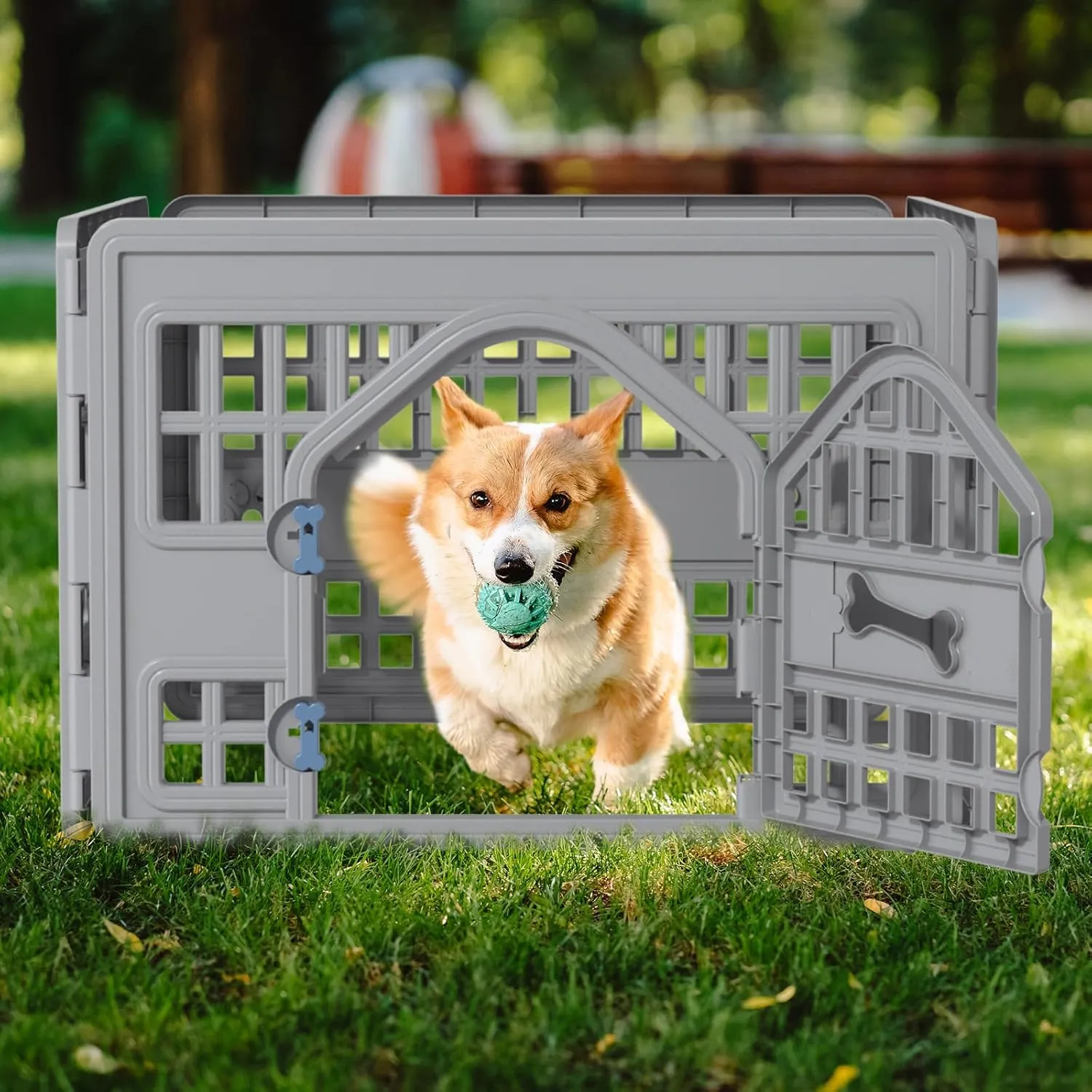 DRATO Dog Pet Playpen Gate for Dogs Cats Safe Secure Indoor Outdoor Pet Fence with Gate Easy to Clean Keep Pets Secure (Gray, 33.54 * 33.54 * 23.82, 4)
