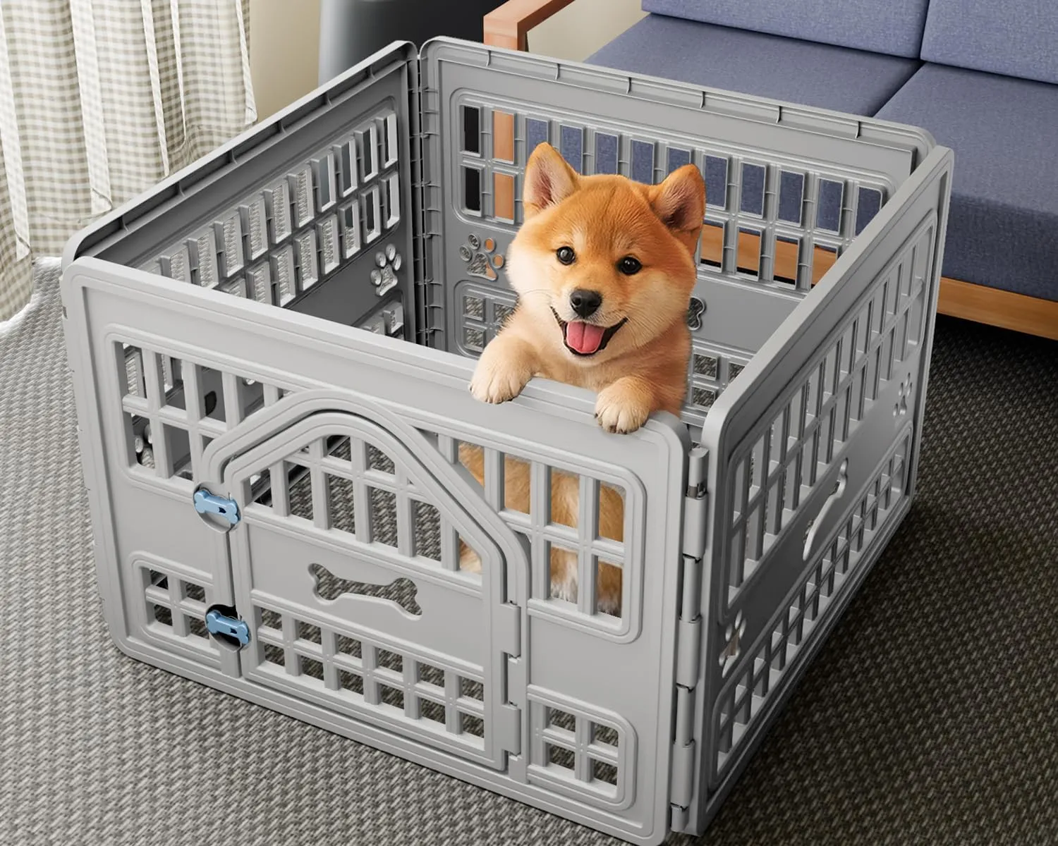 DRATO Dog Pet Playpen Gate for Dogs Cats Safe Secure Indoor Outdoor Pet Fence with Gate Easy to Clean Keep Pets Secure (Gray, 33.54 * 33.54 * 23.82, 4)
