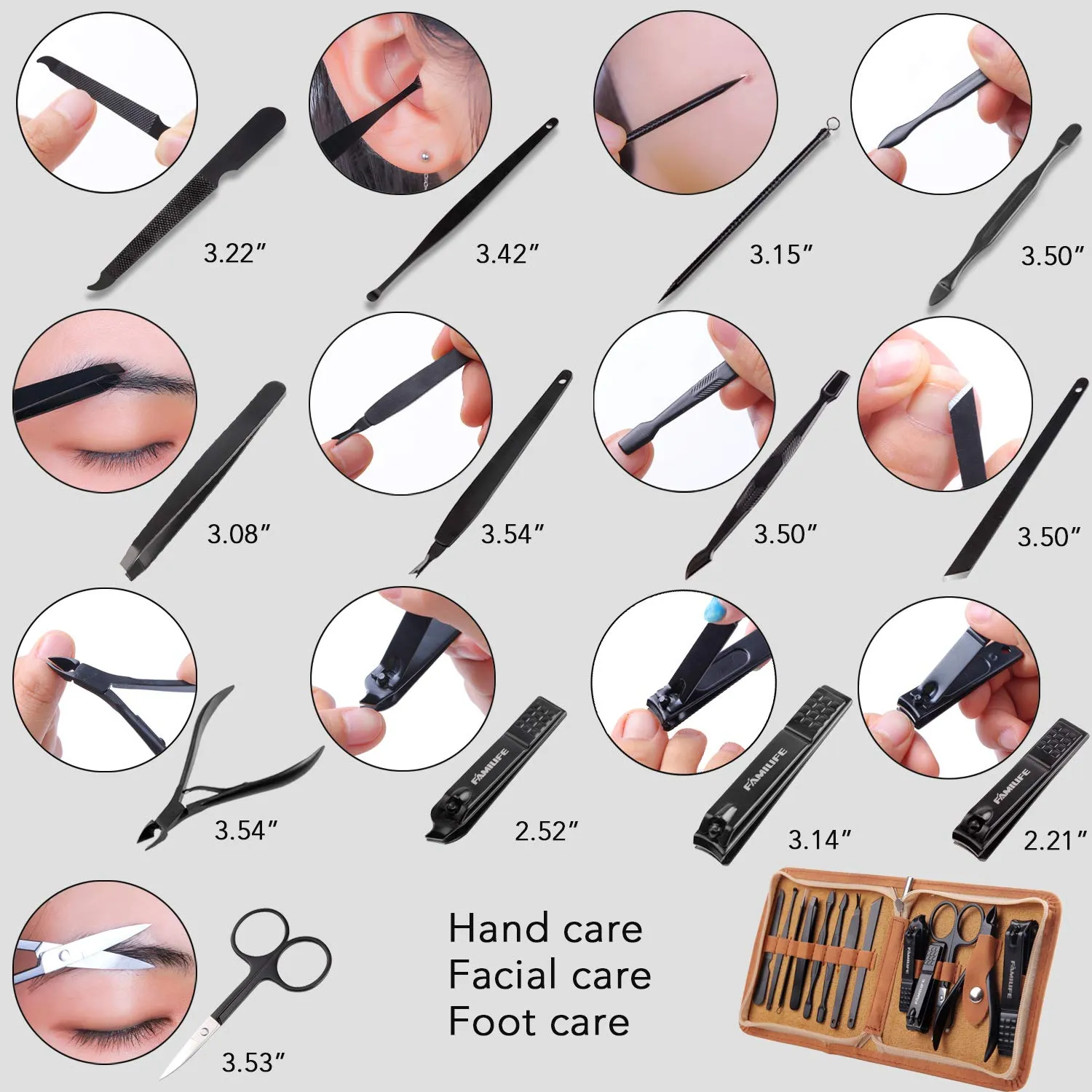 FAMILIFE Manicure Set, Professional Manicure Kit Nail Clippers Set 13pcs Stainless Steel Pedicure Tools Kit Grooming Kit with Portable Brown Leather Travel Case for Women Girl Men