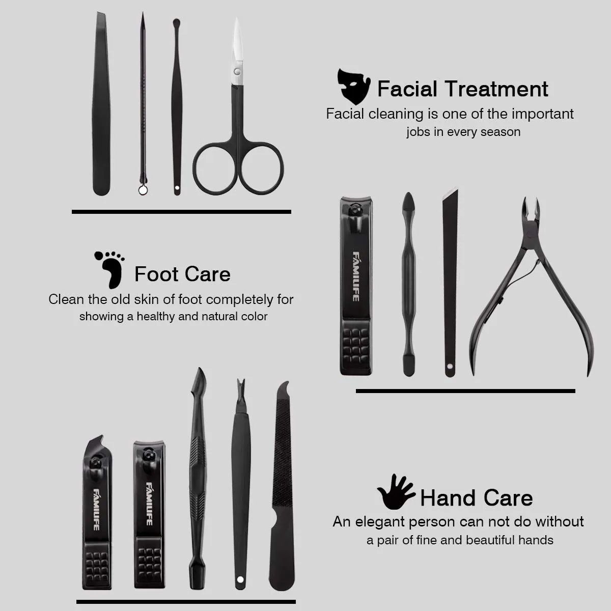 FAMILIFE Manicure Set, Professional Manicure Kit Nail Clippers Set 13pcs Stainless Steel Pedicure Tools Kit Grooming Kit with Portable Brown Leather Travel Case for Women Girl Men