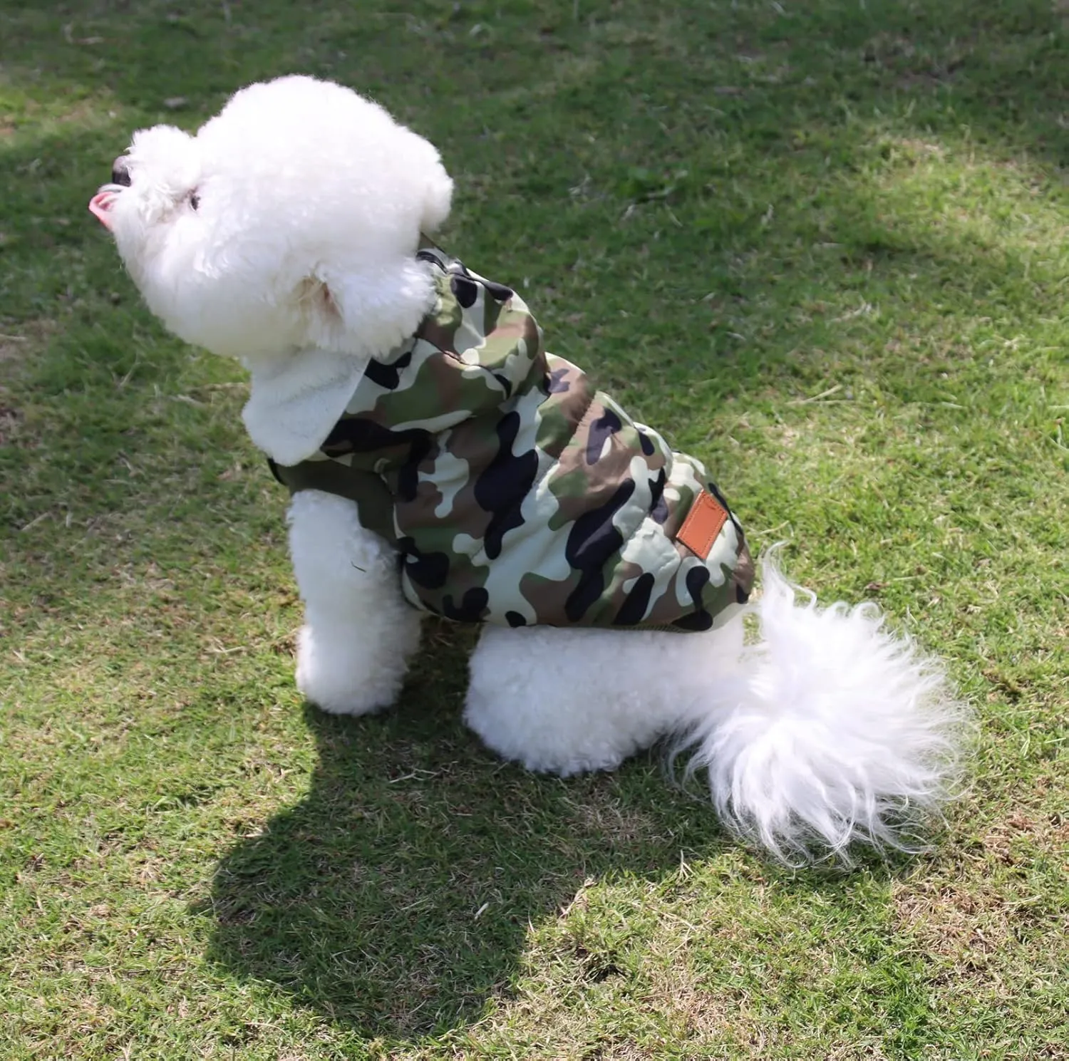 Fleece Lining Extra Warm Dog Hoodie in Winter,Small Dog Jacket Puppy Coats with Hooded,Green Camo S