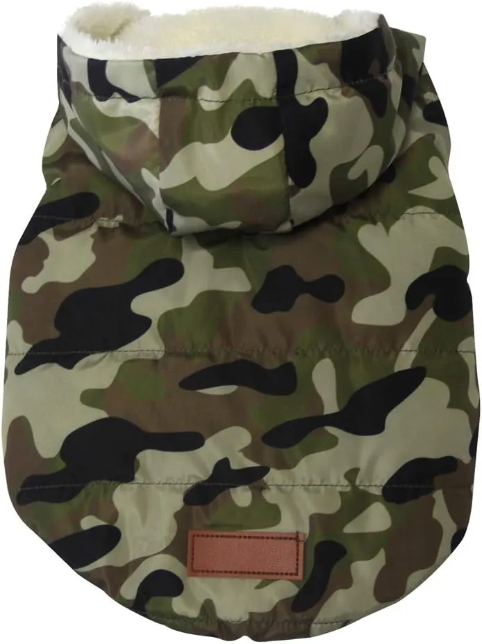 Fleece Lining Extra Warm Dog Hoodie in Winter,Small Dog Jacket Puppy Coats with Hooded,Green Camo S