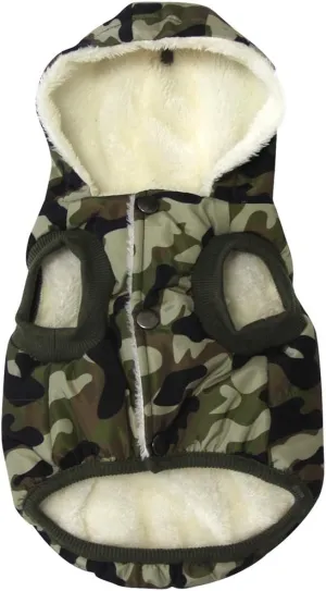 Fleece Lining Extra Warm Dog Hoodie in Winter,Small Dog Jacket Puppy Coats with Hooded,Green Camo S