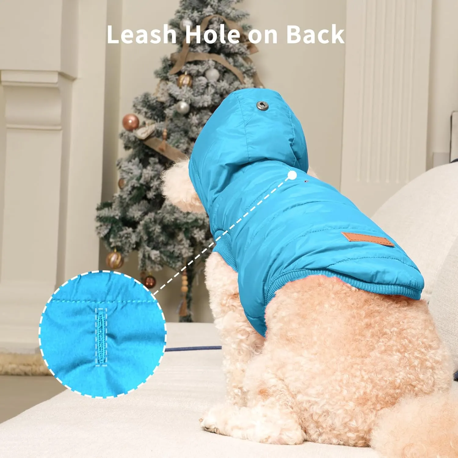 Fleece Lining Extra Warm Dog Hoodie in Winter,Small Dog Jacket Puppy Coats with Hooded,Light Blue S