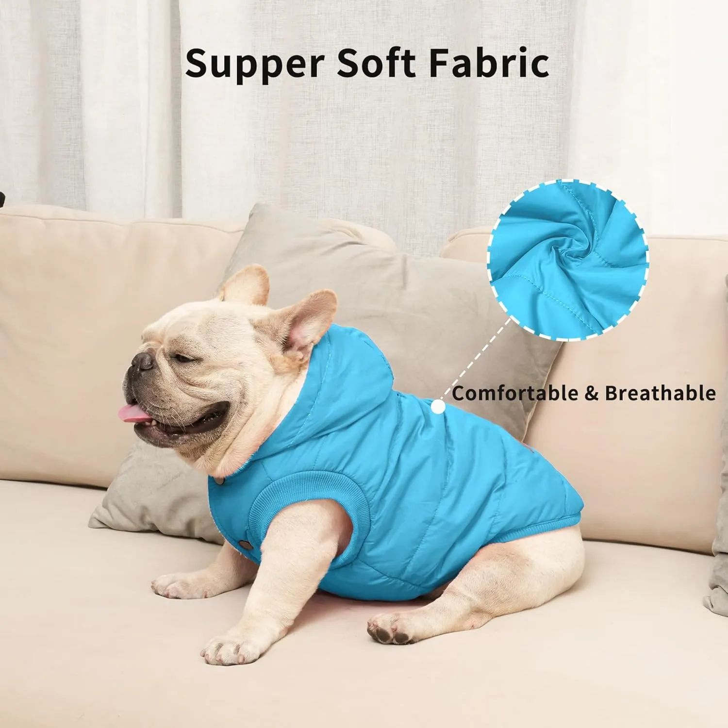 Fleece Lining Extra Warm Dog Hoodie in Winter,Small Dog Jacket Puppy Coats with Hooded,Light Blue S