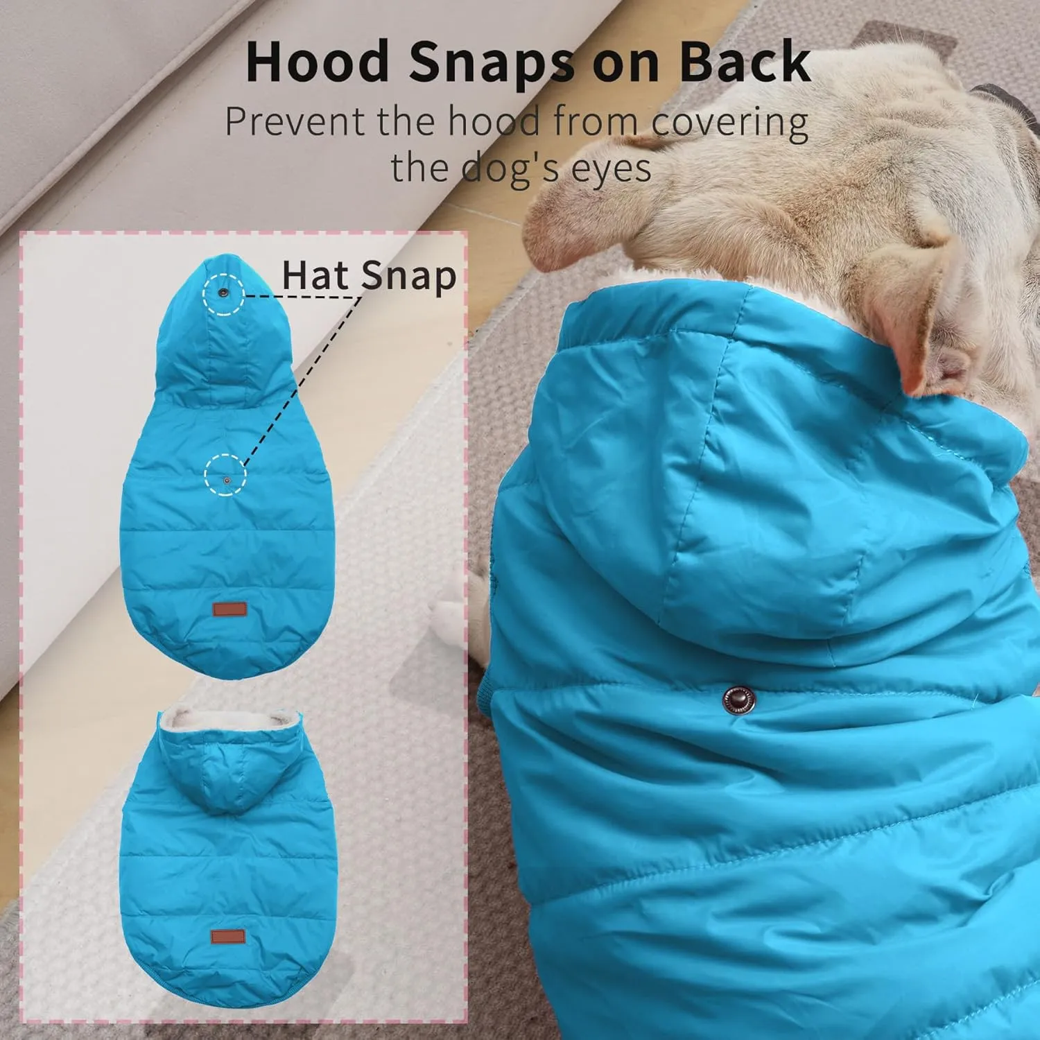 Fleece Lining Extra Warm Dog Hoodie in Winter,Small Dog Jacket Puppy Coats with Hooded,Light Blue S