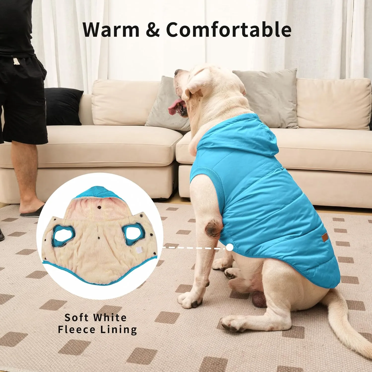 Fleece Lining Extra Warm Dog Hoodie in Winter,Small Dog Jacket Puppy Coats with Hooded,Light Blue S