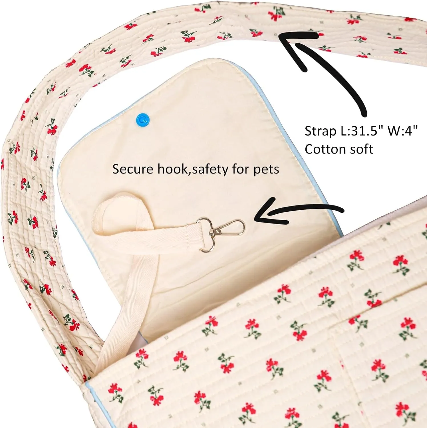 Flower Pet Sling Carrier for Small Dogs and Cats, Breathable Cotton Cats Carrier PurseFloral Print Puppy Bag 3-10 Lbs, Hand Free Travel Chest Cat Sling Gifts for Pet Mom GirlsWhite, Small