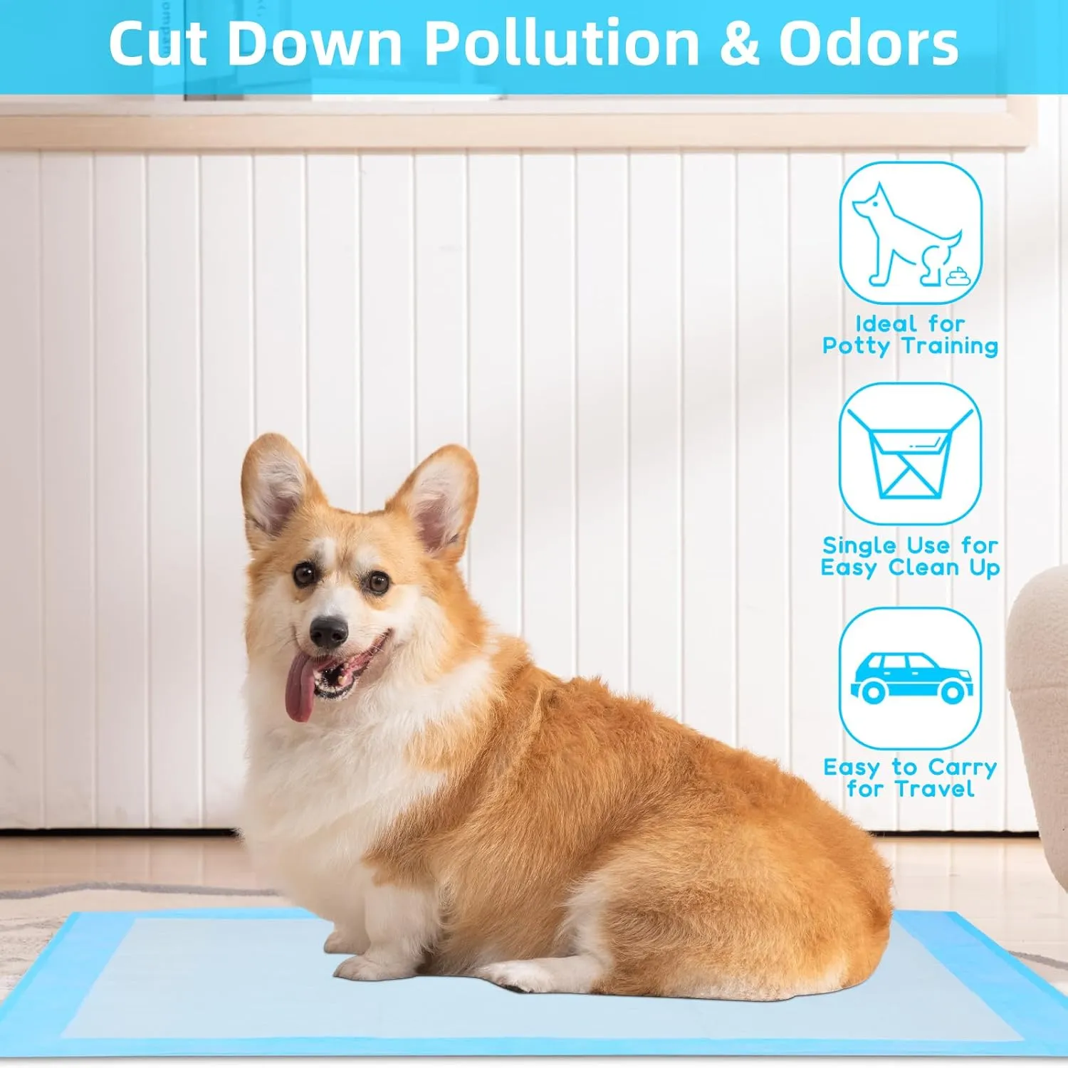 FluffyDream Super Absorbent Waterproof Dog and Puppy Pet Training Pad, Housebreaking Pet Pad,Blue (22"x22" (50PCS))