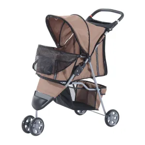 Folding Dog Stroller for Small Dogs, Dog Pushchair with Braked Wheels, Cup Holder, Storage Basket and Removable and Washable Padding, for Pets up to 10 kg, Coffee