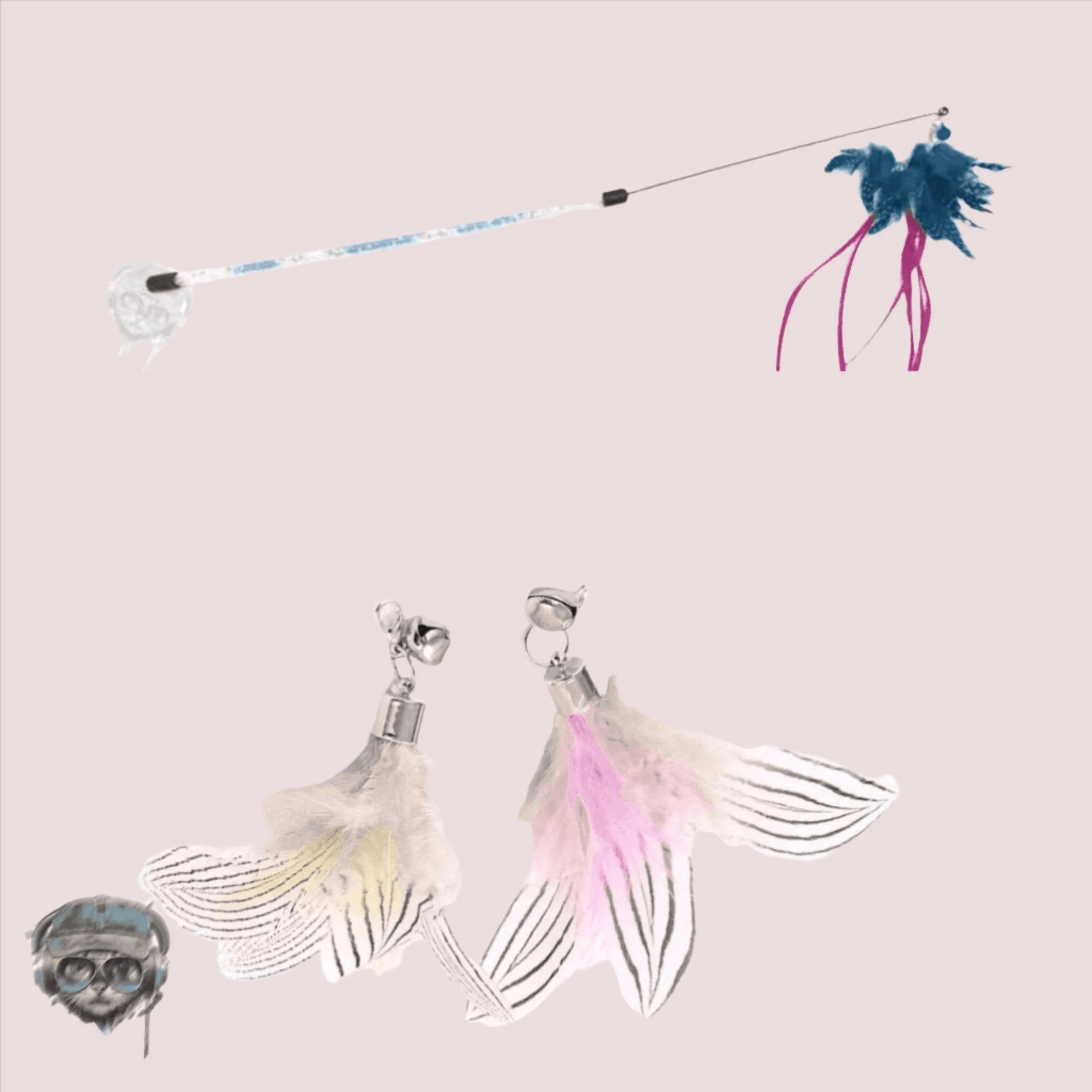 Furprize! 4 pc Feather Jellyfish Wand Cat Toy and exotica refill