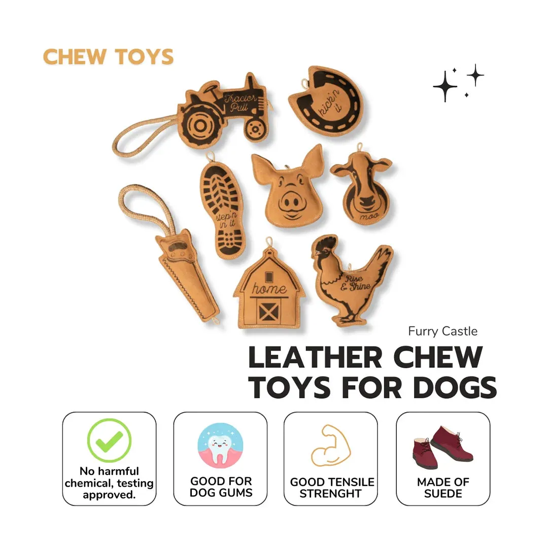 Furrycastle Leather Horse Shoe Chew Toy: Durable Natural Leather Squeaky Toy for Dogs