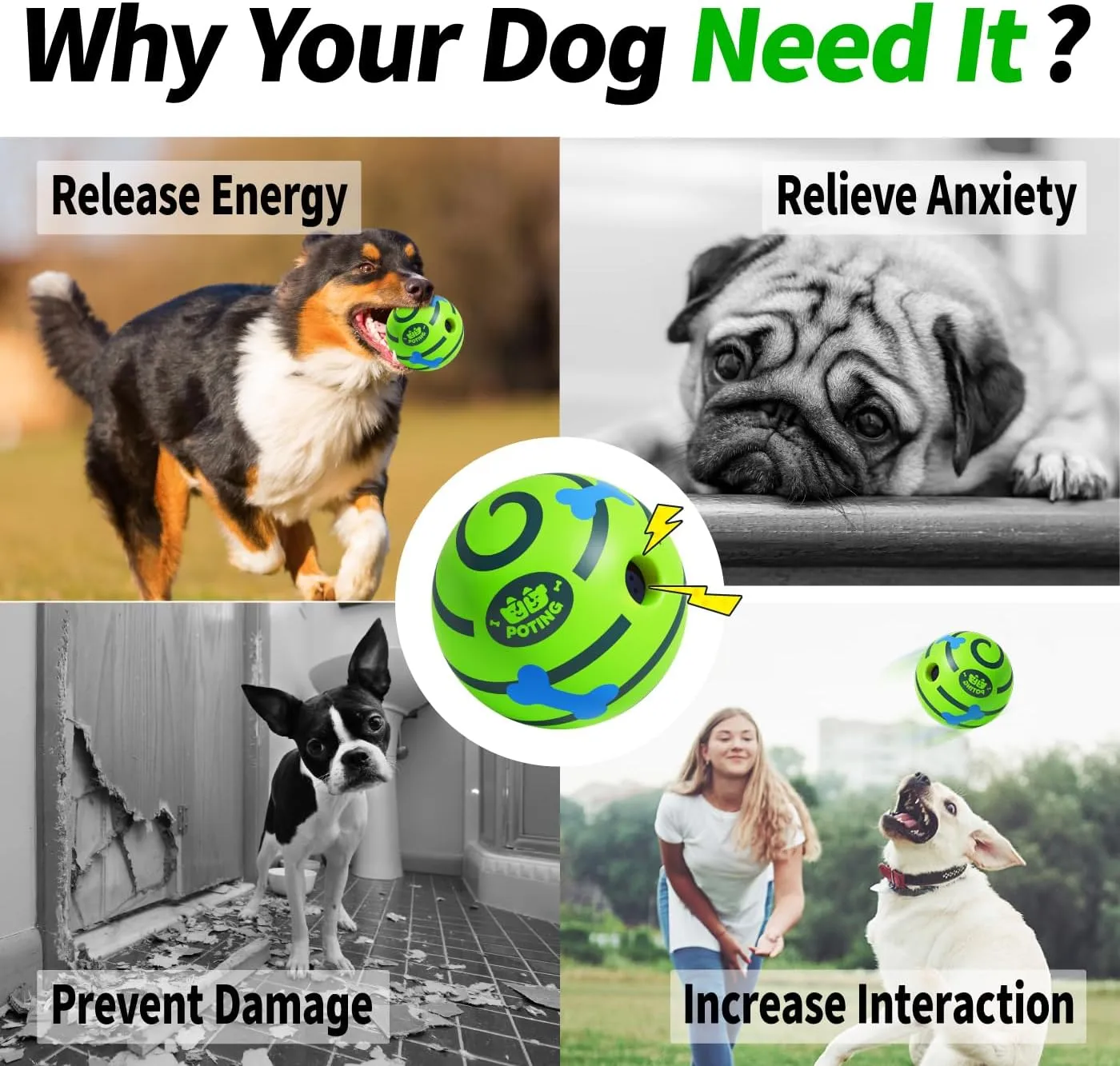 Giggle Ball for Dogs 2 Pack, Interactive Dog Toys, Funny Giggle Sound Toy Ball, Chew Toys for Large Medium Small Dogs, Fun Giggle Sounds Attract Attention When Rolled or Shaken - 3.14 inch
