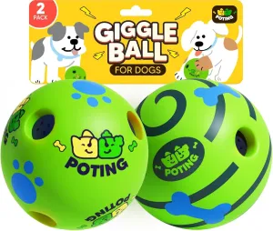 Giggle Ball for Dogs 2 Pack, Interactive Dog Toys, Funny Giggle Sound Toy Ball, Chew Toys for Large Medium Small Dogs, Fun Giggle Sounds Attract Attention When Rolled or Shaken - 3.14 inch
