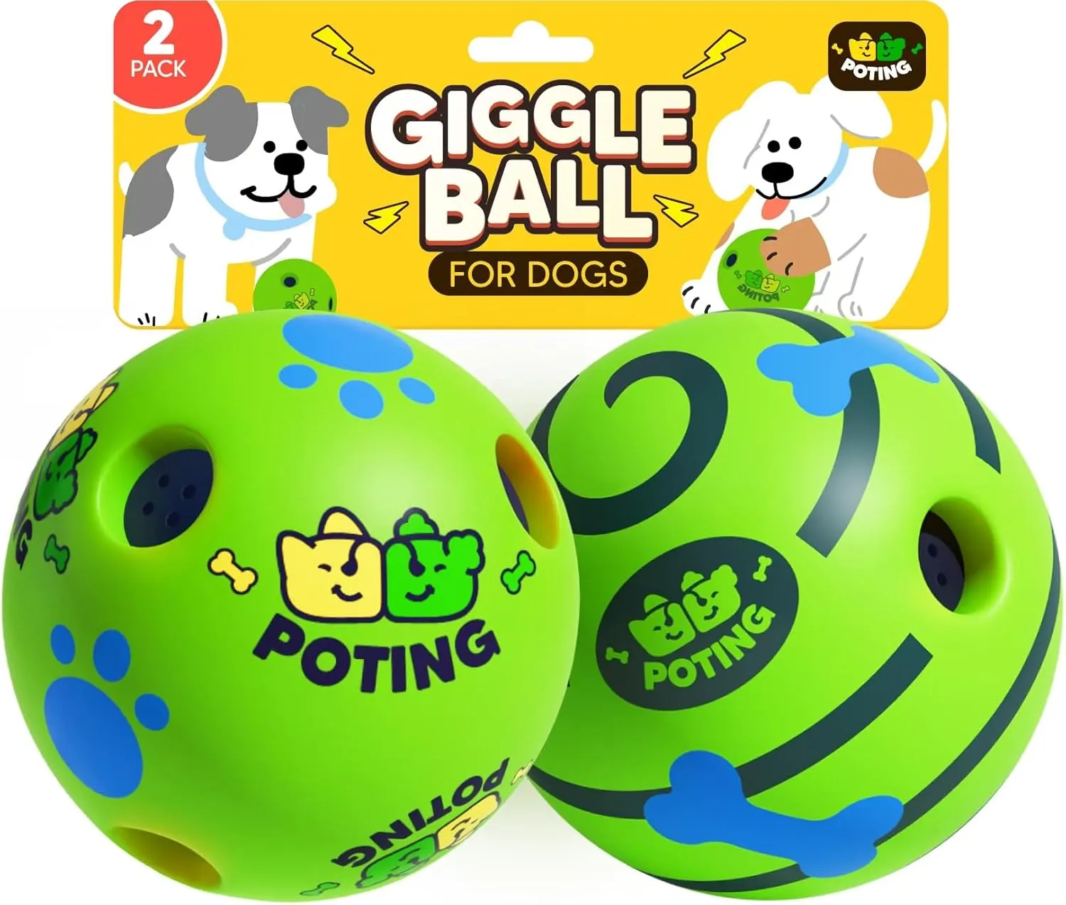 Giggle Ball for Dogs 2 Pack, Interactive Dog Toys, Funny Giggle Sound Toy Ball, Chew Toys for Large Medium Small Dogs, Fun Giggle Sounds Attract Attention When Rolled or Shaken - 3.14 inch