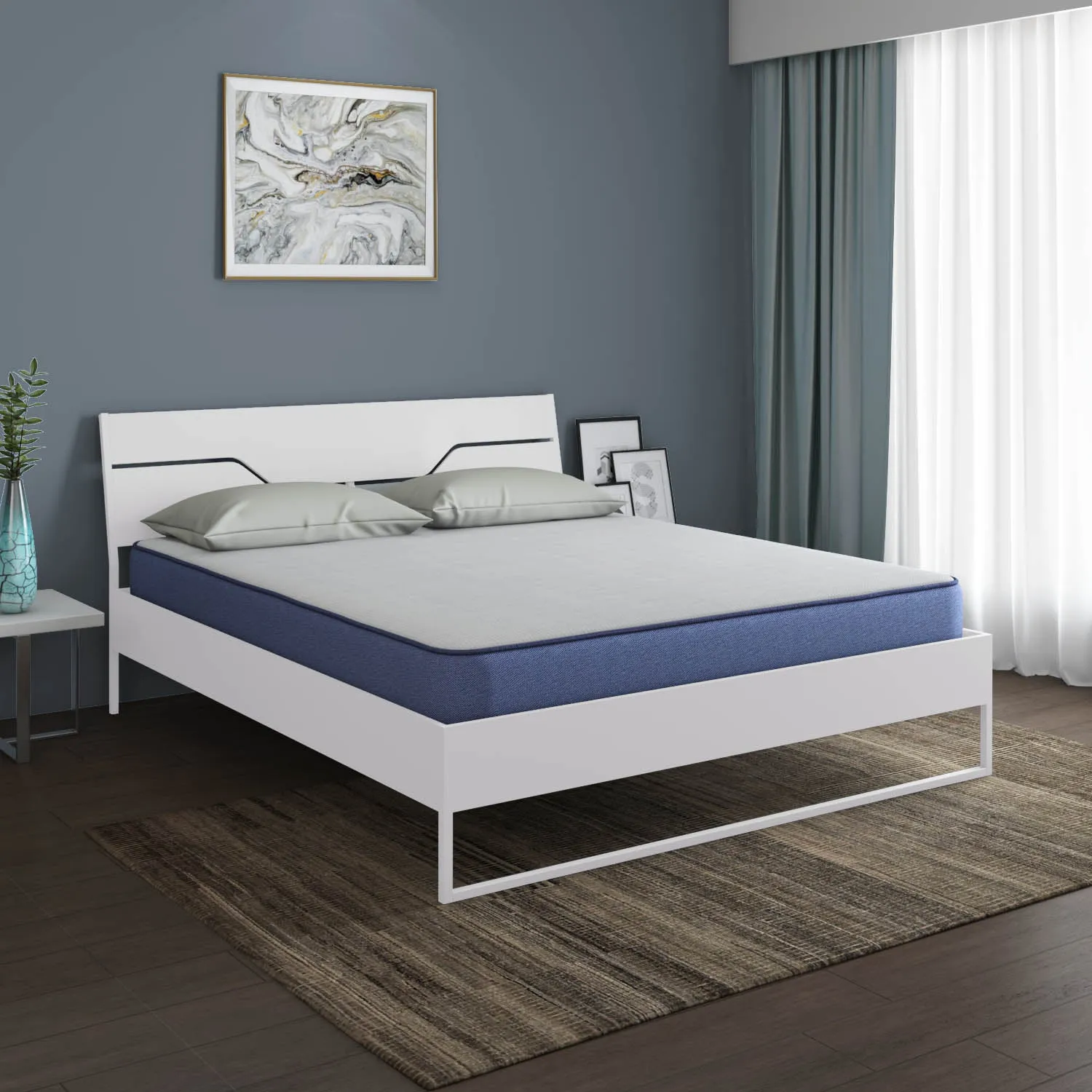 Grande Wood and Metal Hybrid Bed (White)   Plus Memory Foam Mattress (King)