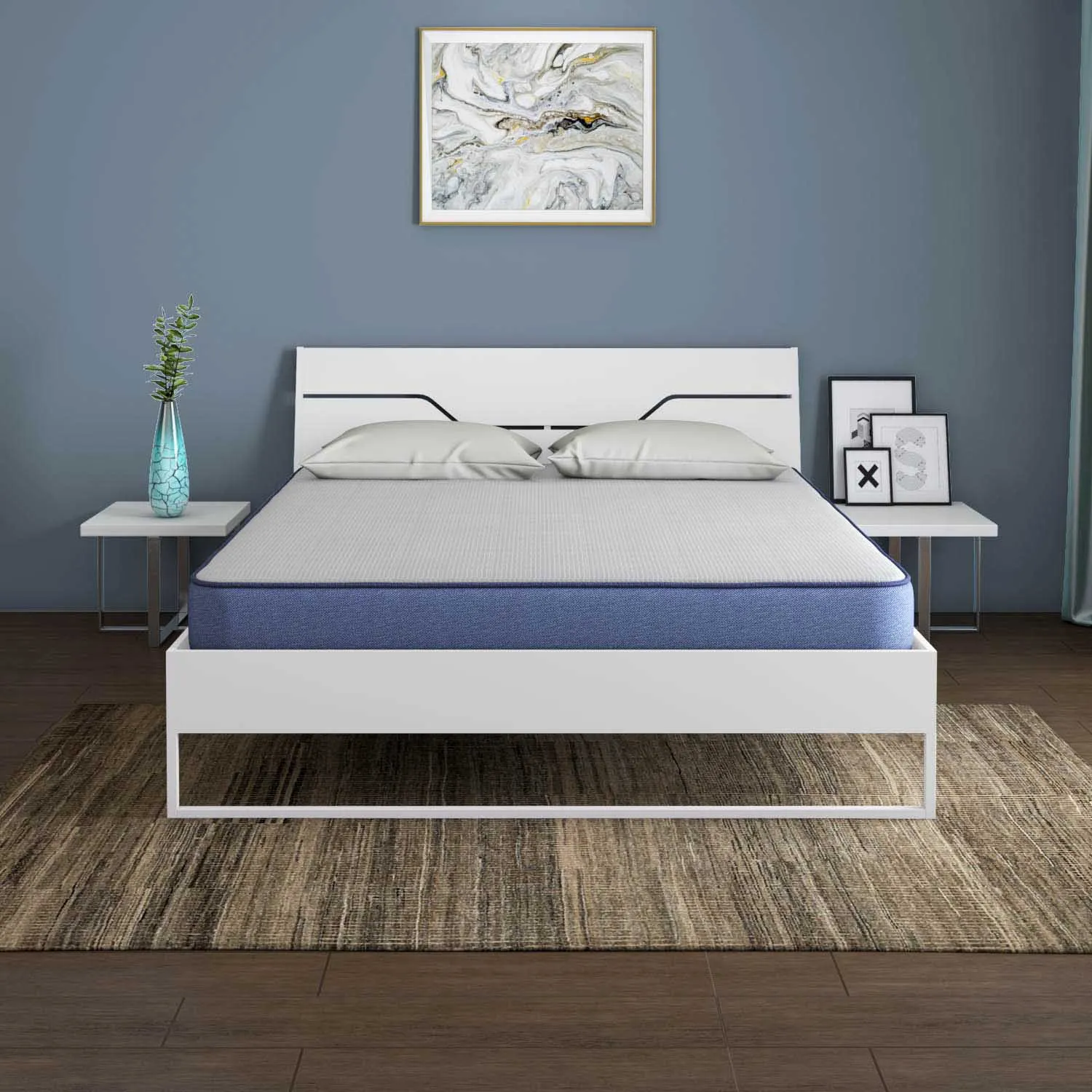 Grande Wood and Metal Hybrid Bed (White)   Plus Memory Foam Mattress (King)