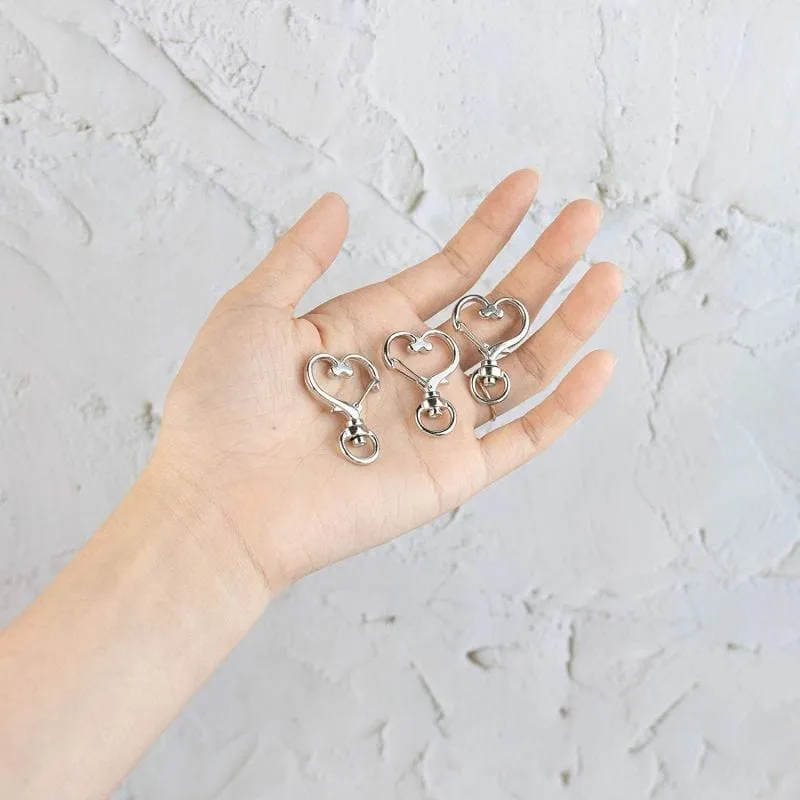 Heart-Shaped Swivel Snap Hook Keychain Metal Spring Snap Keychain Hook Lobster Clasp Key Ring Silver