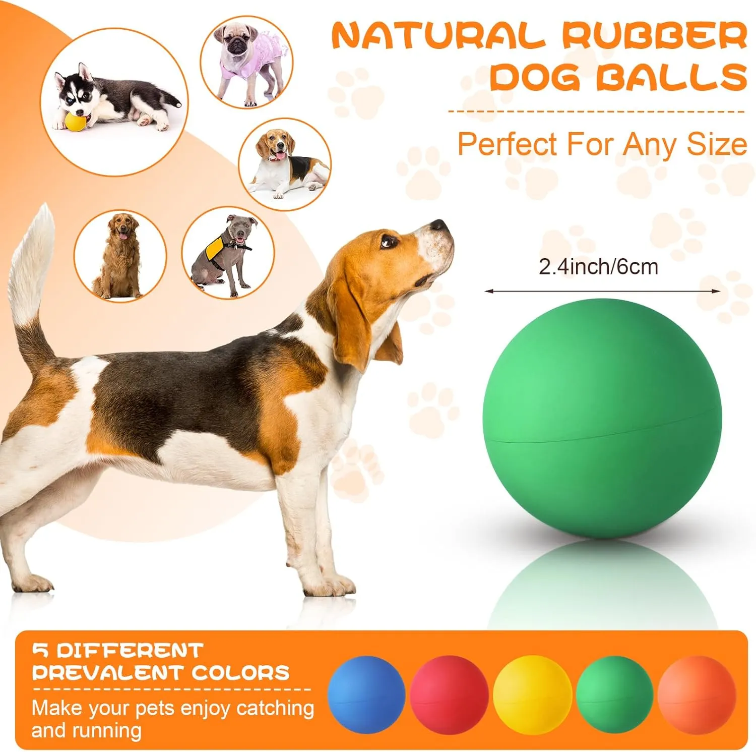 Hiboom 15 Pack Natural Rubber Tennis Balls for Dogs Catching Pet Dog Balls for Fetch Training 2.4 Inch Interactive High Bounce and Floatable pet Toy for Park Beach Gift(Colorful)