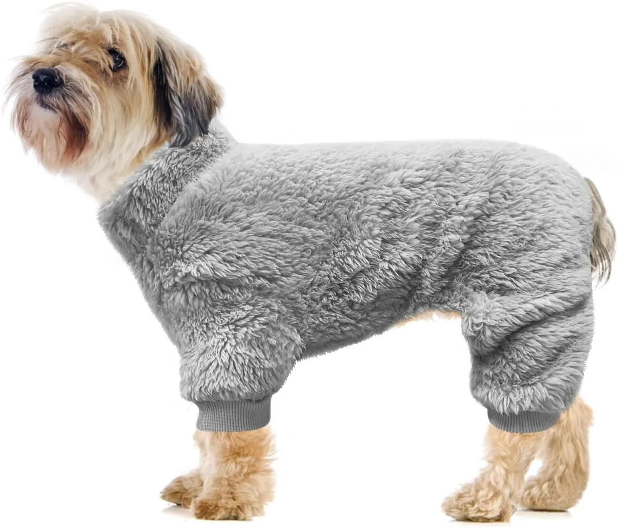 Idepet Velvet Dog Pajamas, Turtleneck Dog Sweater Fuzzy Plush Onesie Soft Cat Apparel Pet Clothes Winter Outfit Doggy Pjs Puppy Jumpsuit for Small Dogs Cats (Grey,XL)