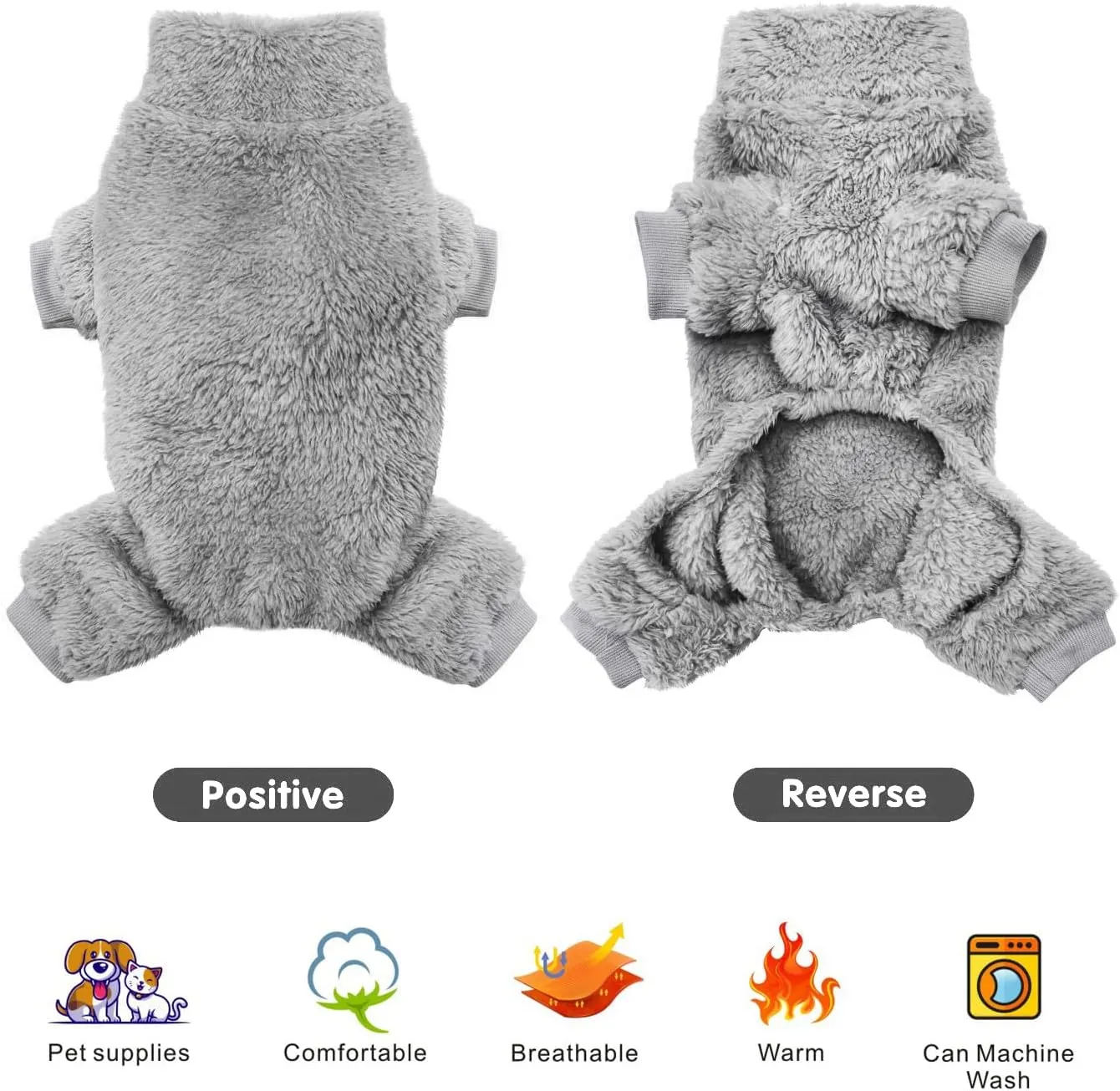 Idepet Velvet Dog Pajamas, Turtleneck Dog Sweater Fuzzy Plush Onesie Soft Cat Apparel Pet Clothes Winter Outfit Doggy Pjs Puppy Jumpsuit for Small Dogs Cats (Grey,XL)