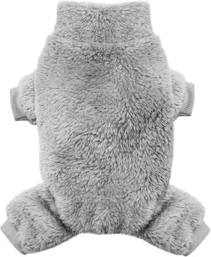 Idepet Velvet Dog Pajamas, Turtleneck Dog Sweater Fuzzy Plush Onesie Soft Cat Apparel Pet Clothes Winter Outfit Doggy Pjs Puppy Jumpsuit for Small Dogs Cats (Grey,XL)