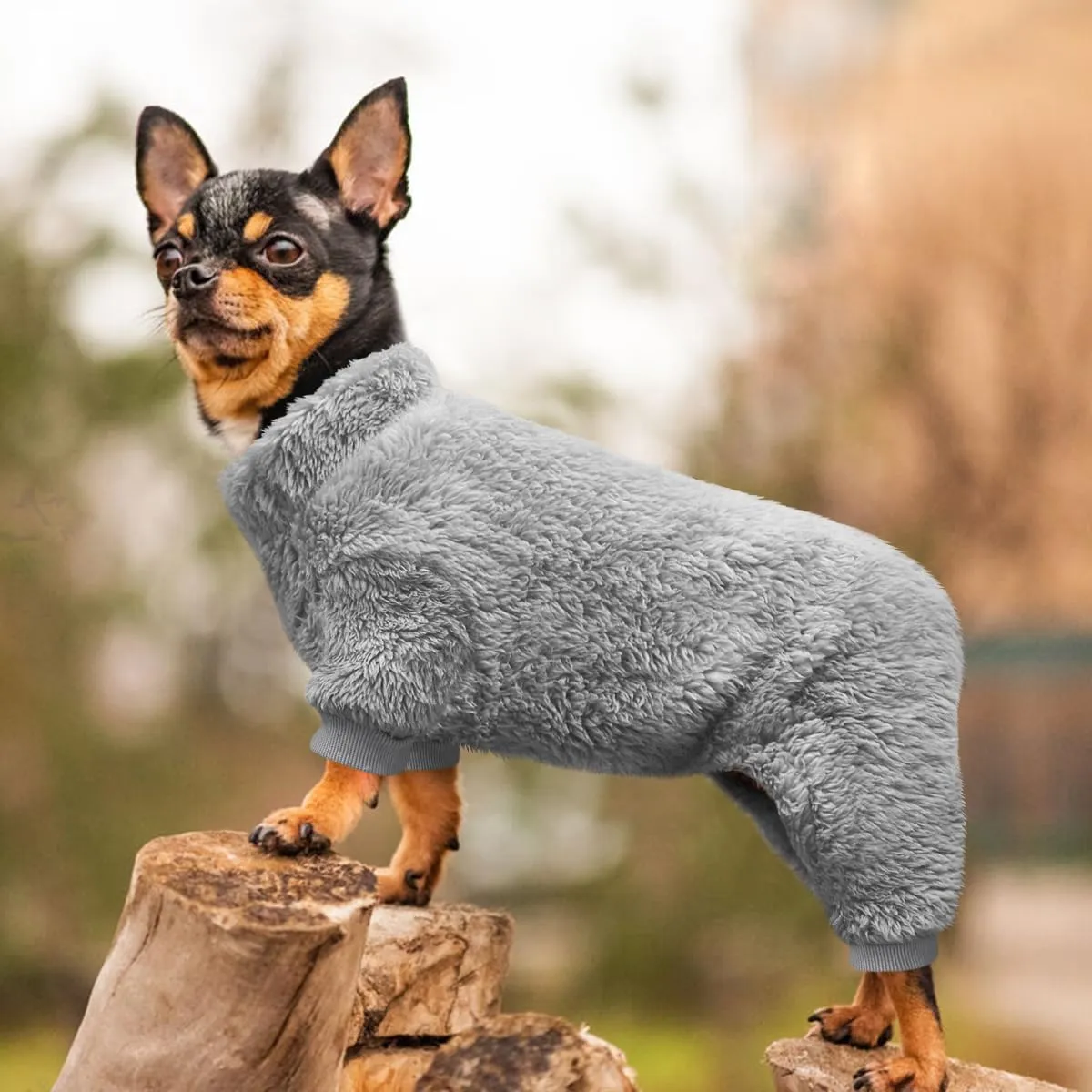 Idepet Velvet Dog Pajamas, Turtleneck Dog Sweater Fuzzy Plush Onesie Soft Cat Apparel Pet Clothes Winter Outfit Doggy Pjs Puppy Jumpsuit for Small Dogs Cats (Grey,XL)