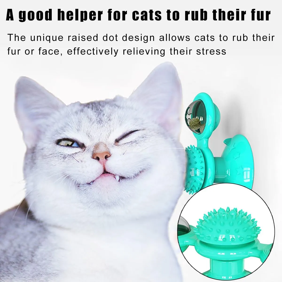 Interactive Cat Spinning Toys with Suction Cup, Kitten Turntable Massage Toy for Bored Indoor Adult Cats(Green)