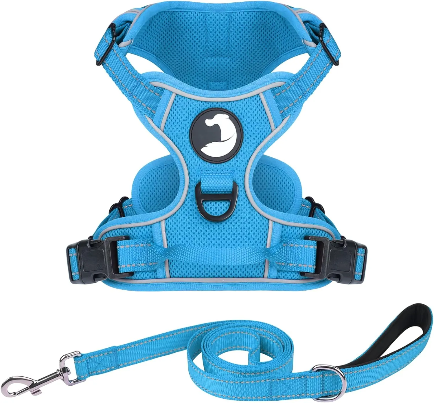 Joytale No Pull Mesh Dog Harness and Reflective Dog 4FT x 1" Leash Combo with Neoprene Handle for Medium Dogs (Aqua Blue,M)