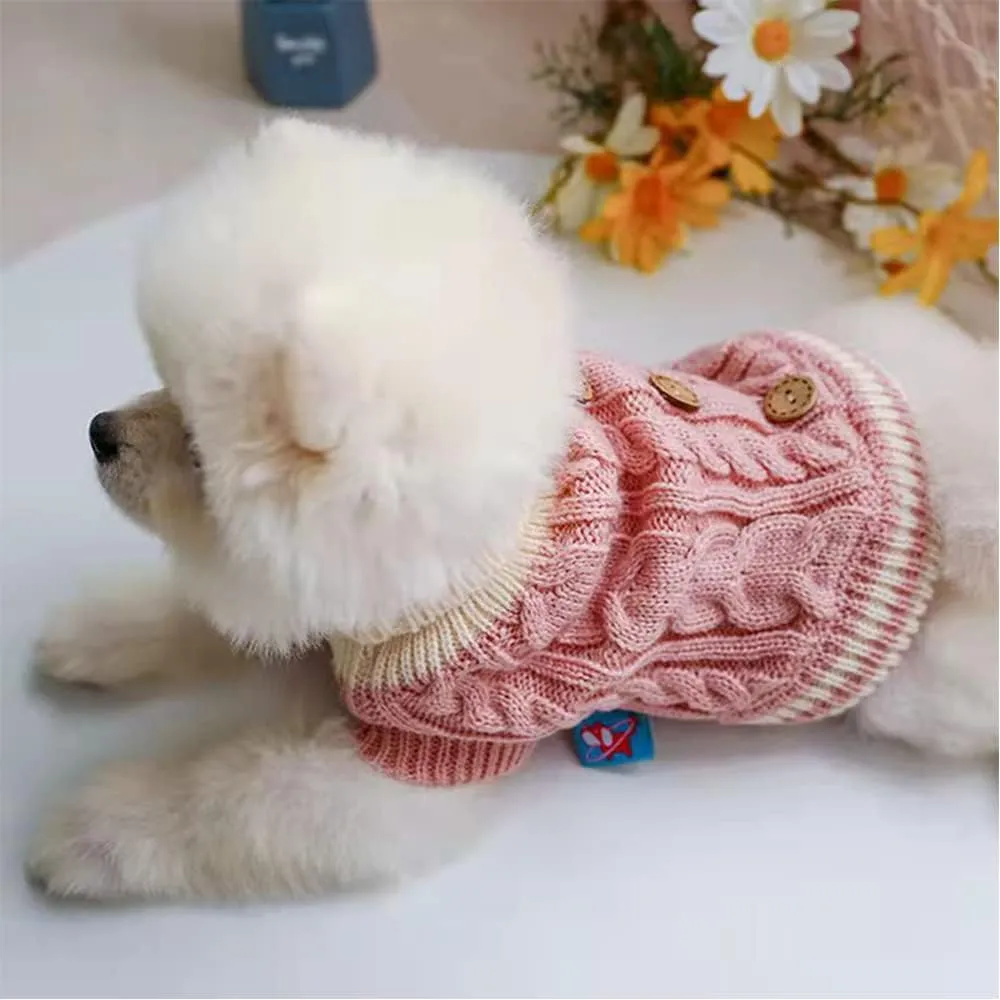 Knitted Dog Sweater for Small Dogs Cats Thick Warm Puppy Clothes Turtleneck Elastic Chihuahua Bulldog Dachshund Outfits(Medium,Pink)
