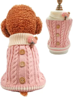 Knitted Dog Sweater for Small Dogs Cats Thick Warm Puppy Clothes Turtleneck Elastic Chihuahua Bulldog Dachshund Outfits(Medium,Pink)