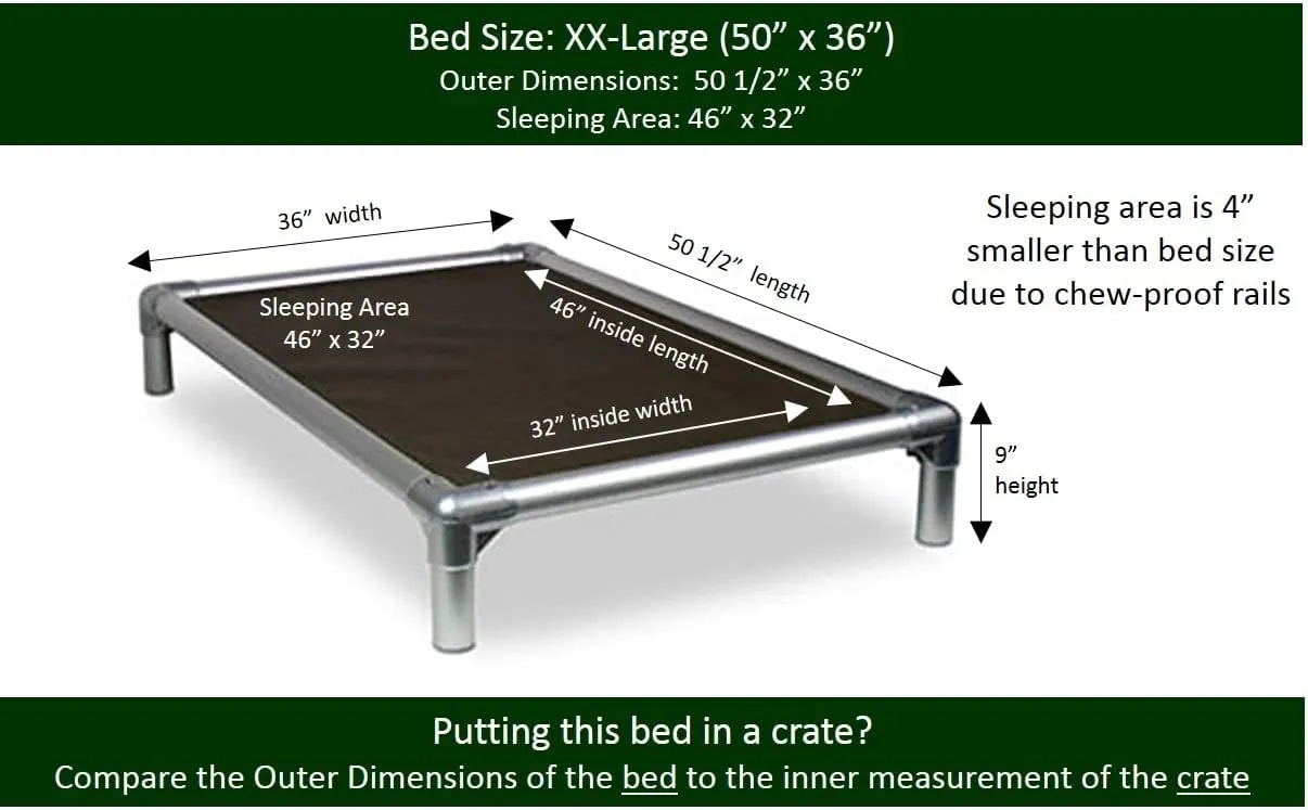 Kuranda Chewproof Crate Bed - Silver Aluminum - 50" x 36" - Sunsure Textilene - Sierra