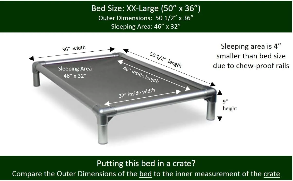 Kuranda Chewproof Crate Bed - Silver Aluminum - 50" x 36" - Vinyl - Smoke