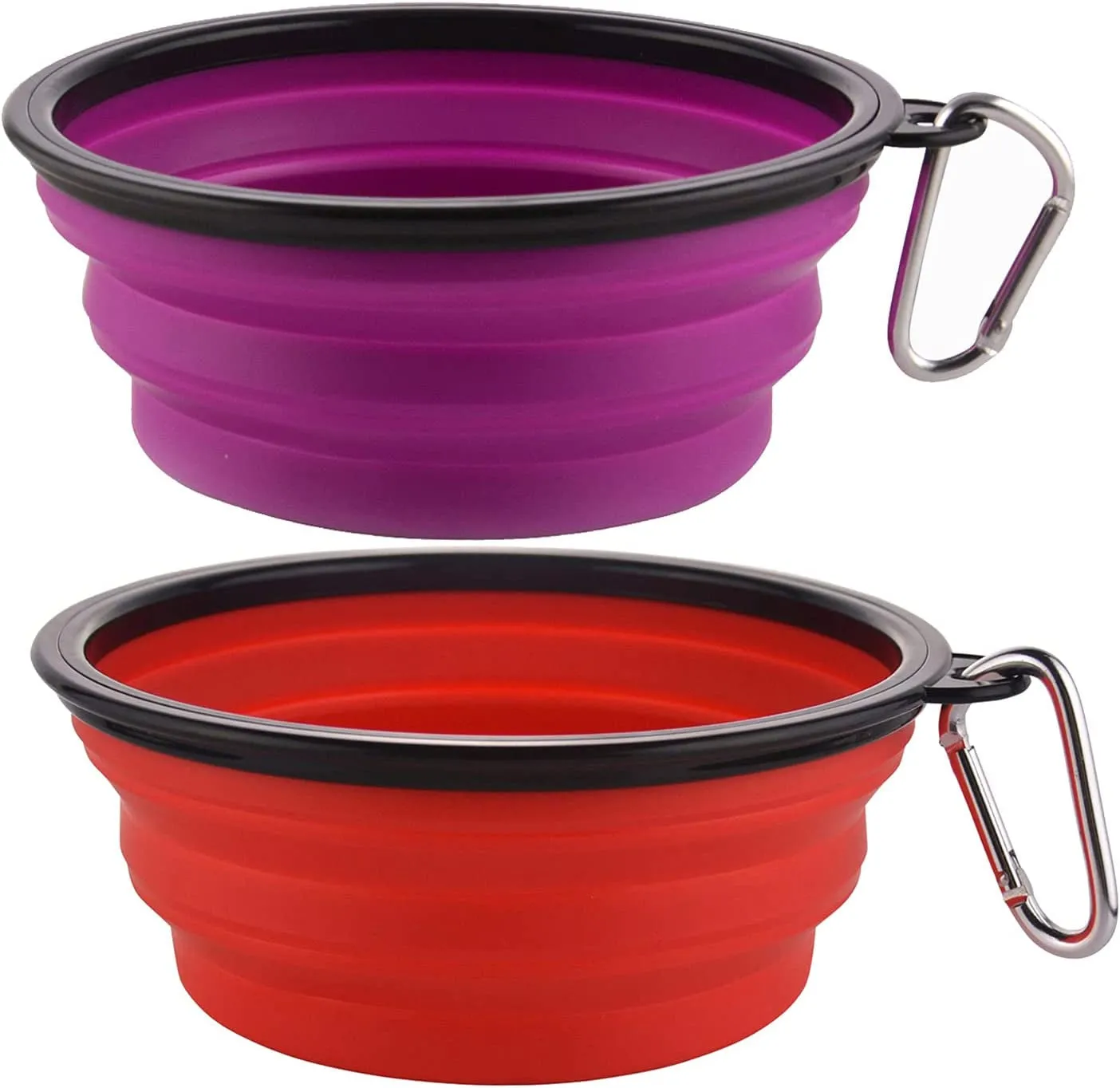 Large Collapsible Dog Bowls, 34Oz Travel Water Food Bowls Portable Foldable Collapse Dishes with Carabiner Clip, 2 Pack (Purple Red)
