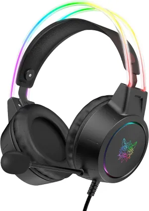 Lightweight Black Gaming Headset, RGB Lighting, Wired Over Ear Headphones with Mic for PC, PS4, PS5, Xbox, Switch, Stereo Surround Sound, Self-Adjusting Headband