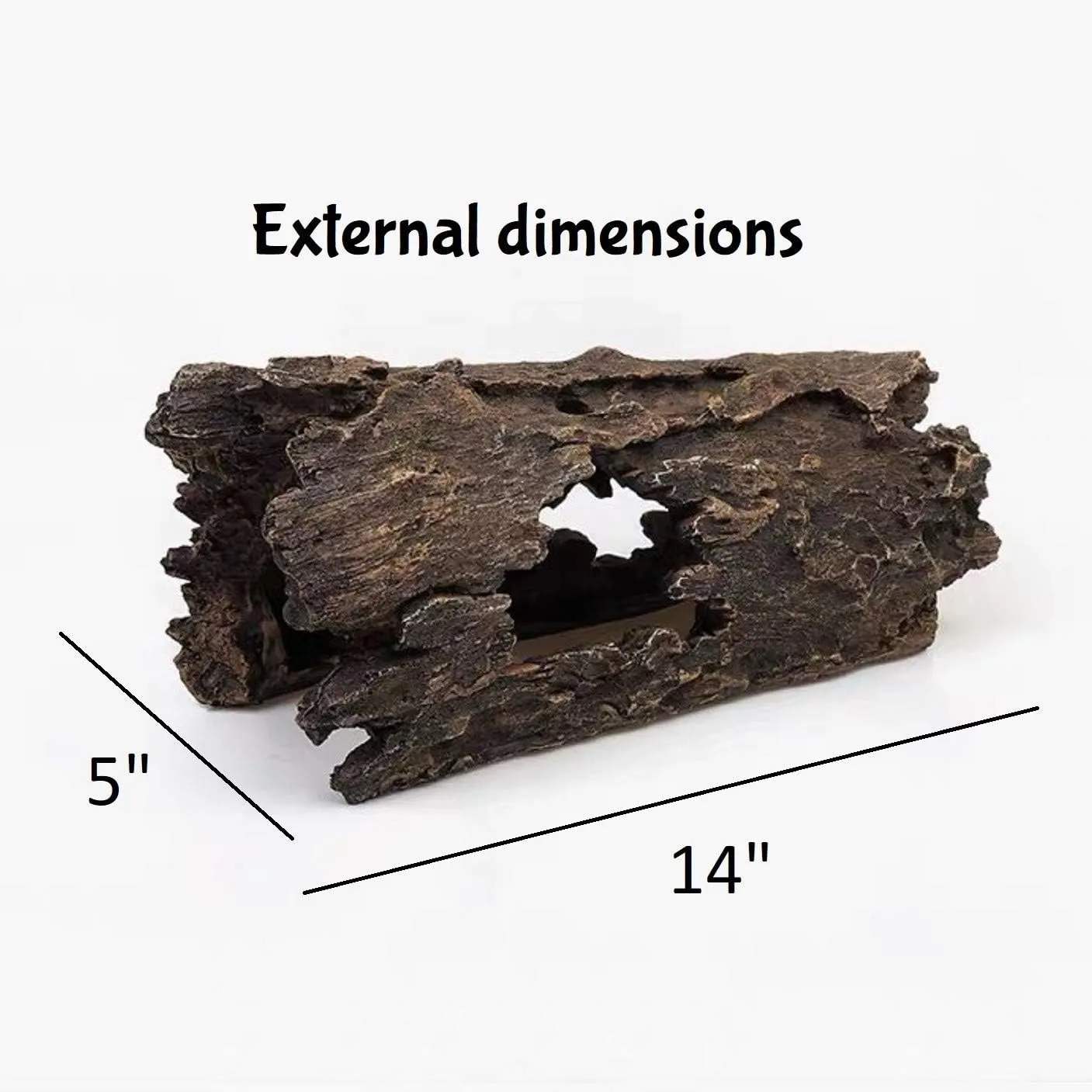 Lizard, Snake or Reptile Hide. XL Large 14" Hollow Log for Aquarium or Fish Tank. Bearded Dragon or Gecko Tank Accessories. Natural Looking Basking Platform, Shrimp or Betta Fish Hideout