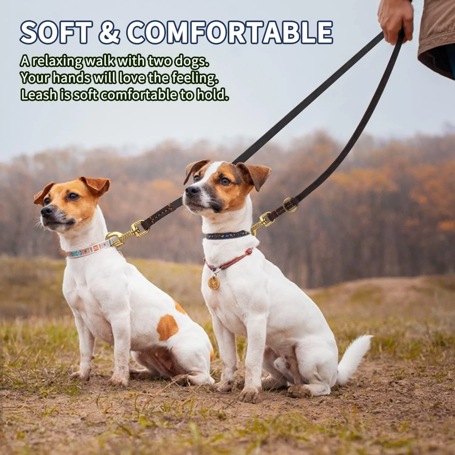 LWBMG Multi Function Leather Dog Leash 8ft Genuine Leather Leash for Dogs Hands Free Dog Leash Double Ended Dog Training Leash for Small Medium Large Dogs