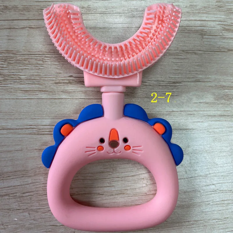 Manual Children's U-shaped Little Lion Silicone Toothbrush