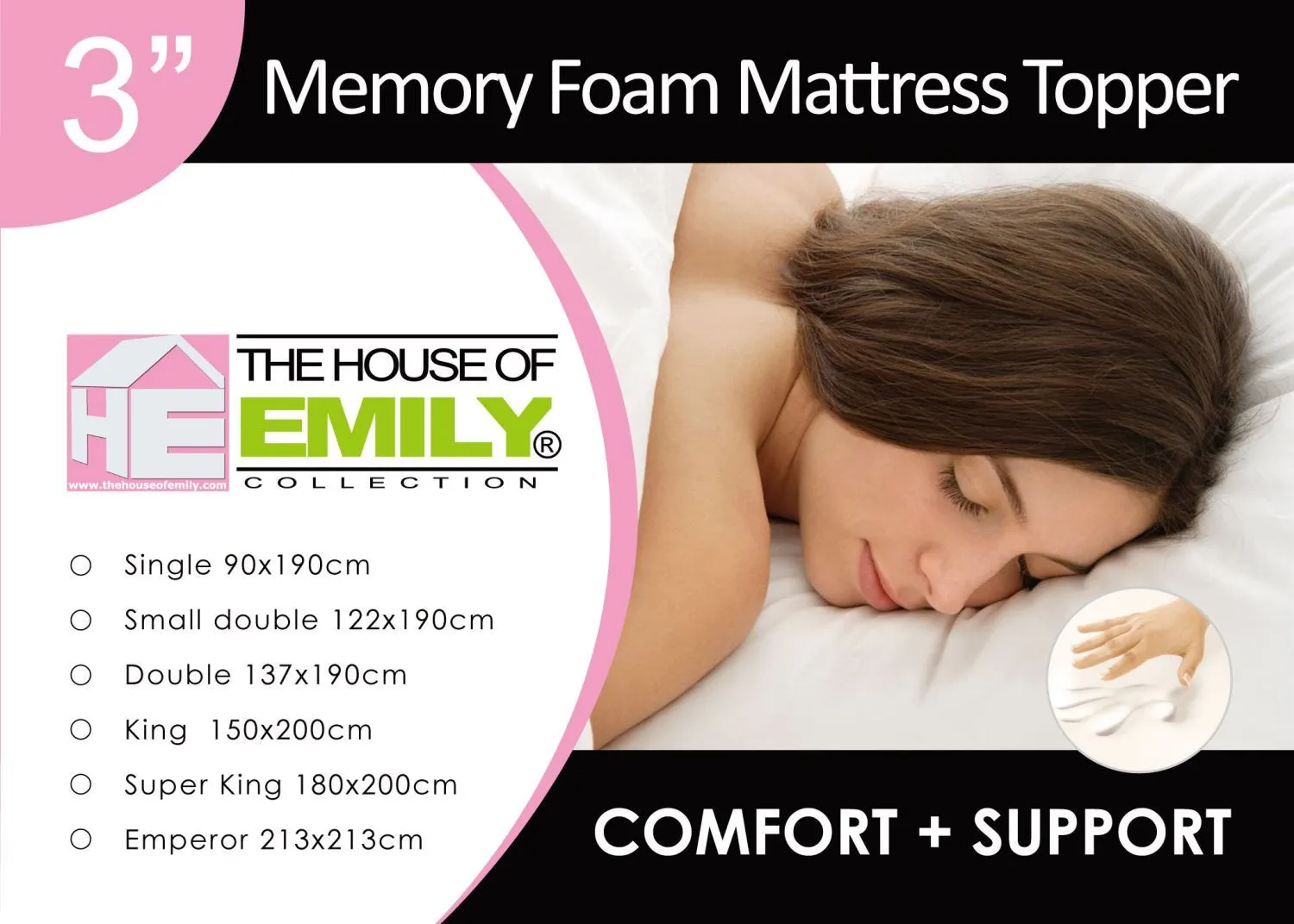 Memory Foam Mattress Topper 3 Inch Small Double with Cover