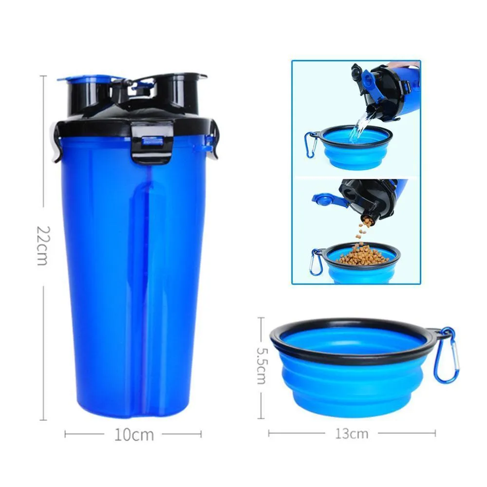 Mvstu™ 2-in-1 Pet Travel Water & Food Bottle with Foldable Bowl