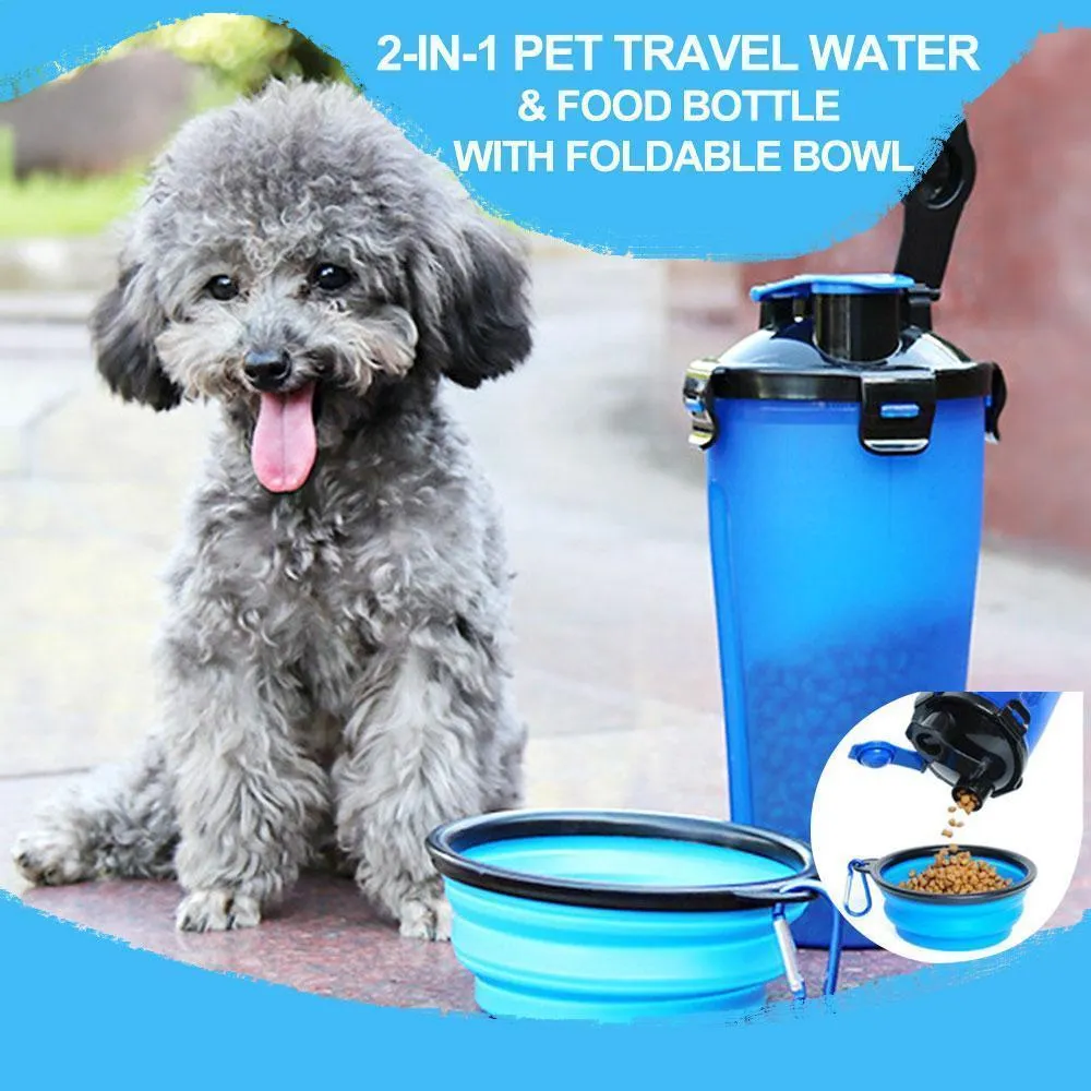Mvstu™ 2-in-1 Pet Travel Water & Food Bottle with Foldable Bowl