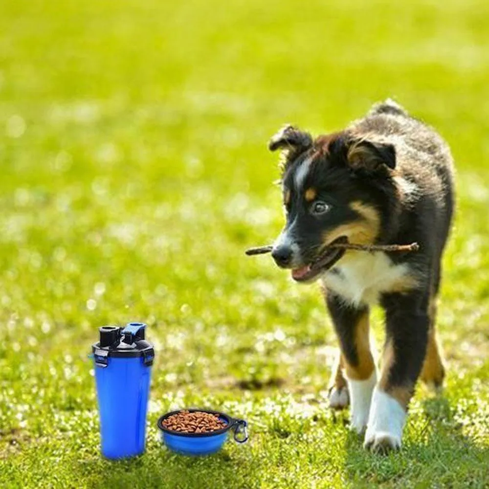 Mvstu™ 2-in-1 Pet Travel Water & Food Bottle with Foldable Bowl