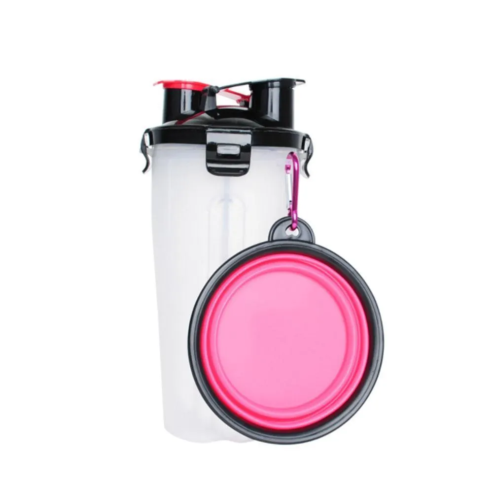 Mvstu™ 2-in-1 Pet Travel Water & Food Bottle with Foldable Bowl