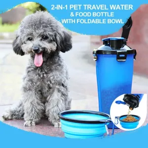 Mvstu™ 2-in-1 Pet Travel Water & Food Bottle with Foldable Bowl