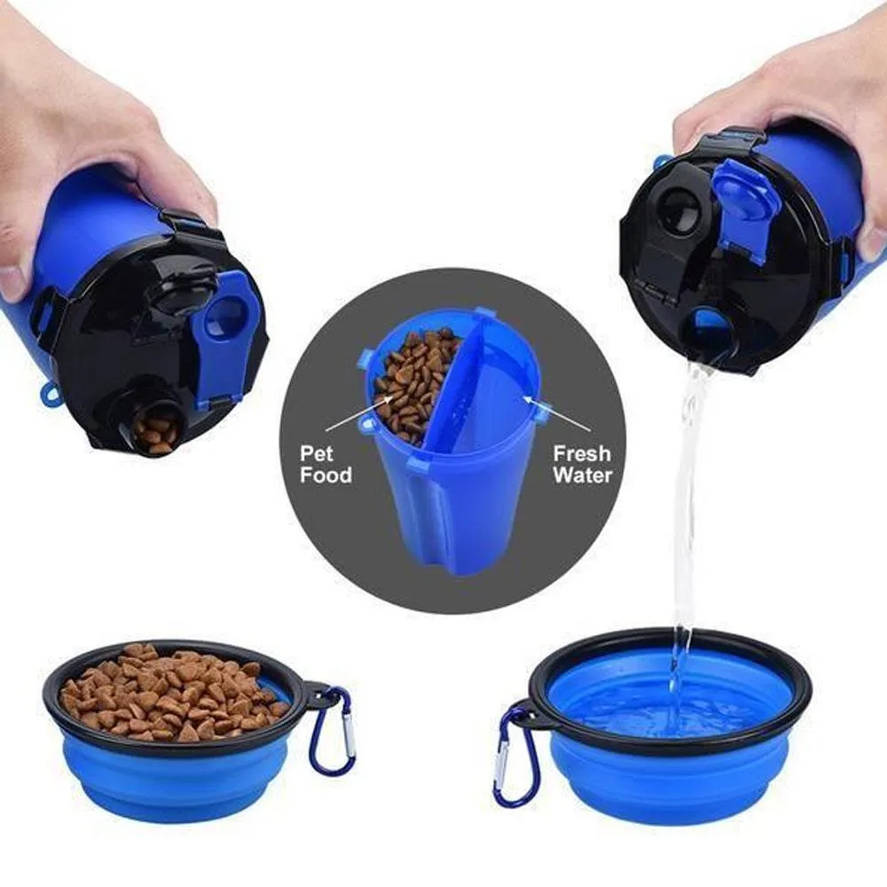 Mvstu™ 2-in-1 Pet Travel Water & Food Bottle with Foldable Bowl