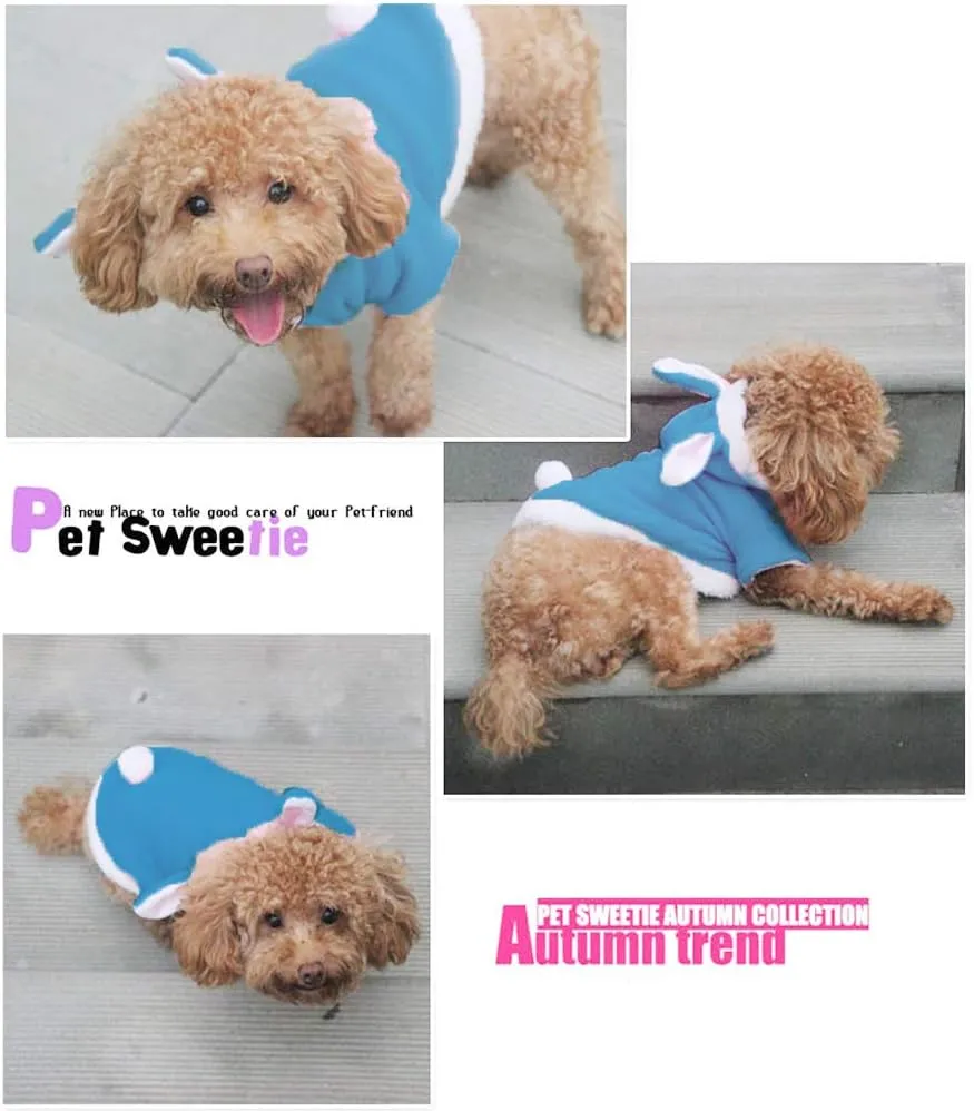NACOCO Dog Bunny Costume Christmas Cat Halloween Rabbit Winter Hoodie Easter Pet Soft Fleece Bunny Outfit with Hood for Small Dogs Puppies Cats (L, Blue)