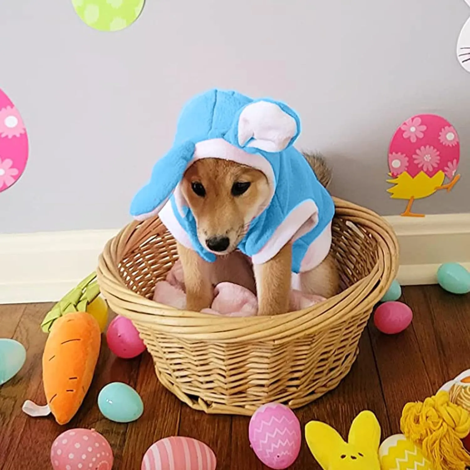NACOCO Dog Bunny Costume Christmas Cat Halloween Rabbit Winter Hoodie Easter Pet Soft Fleece Bunny Outfit with Hood for Small Dogs Puppies Cats (L, Blue)