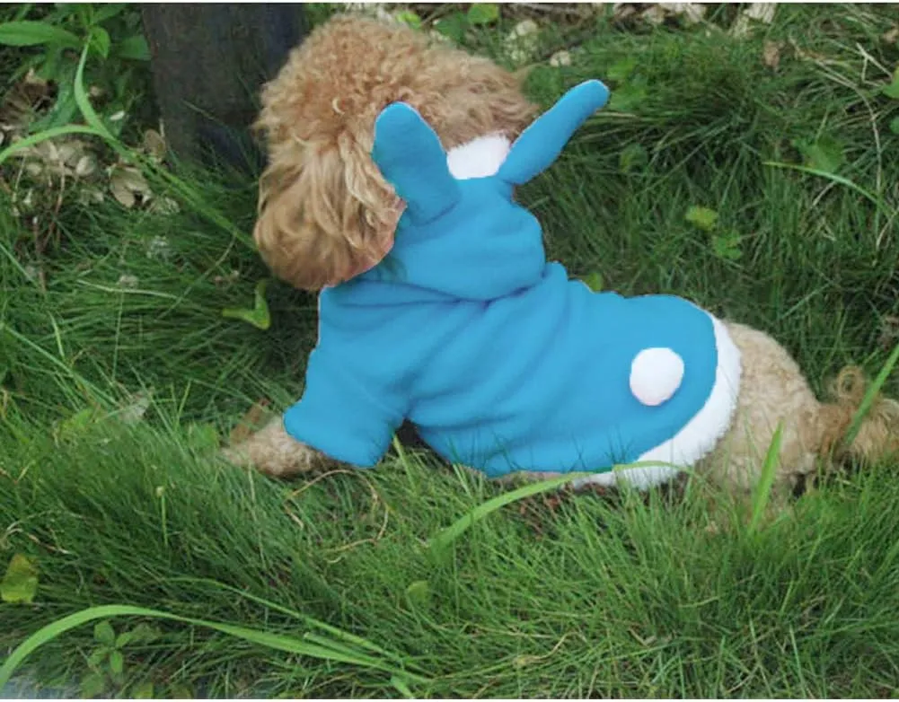 NACOCO Dog Bunny Costume Christmas Cat Halloween Rabbit Winter Hoodie Easter Pet Soft Fleece Bunny Outfit with Hood for Small Dogs Puppies Cats (L, Blue)