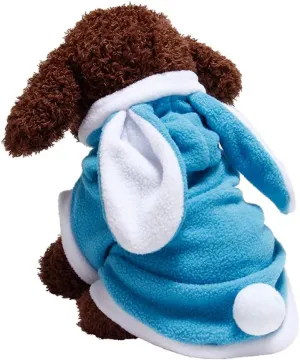 NACOCO Dog Bunny Costume Christmas Cat Halloween Rabbit Winter Hoodie Easter Pet Soft Fleece Bunny Outfit with Hood for Small Dogs Puppies Cats (L, Blue)