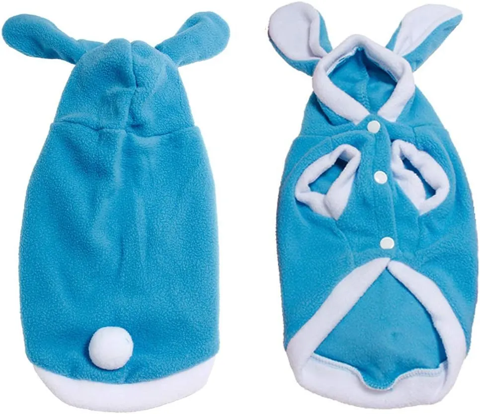 NACOCO Dog Bunny Costume Christmas Cat Halloween Rabbit Winter Hoodie Easter Pet Soft Fleece Bunny Outfit with Hood for Small Dogs Puppies Cats (L, Blue)